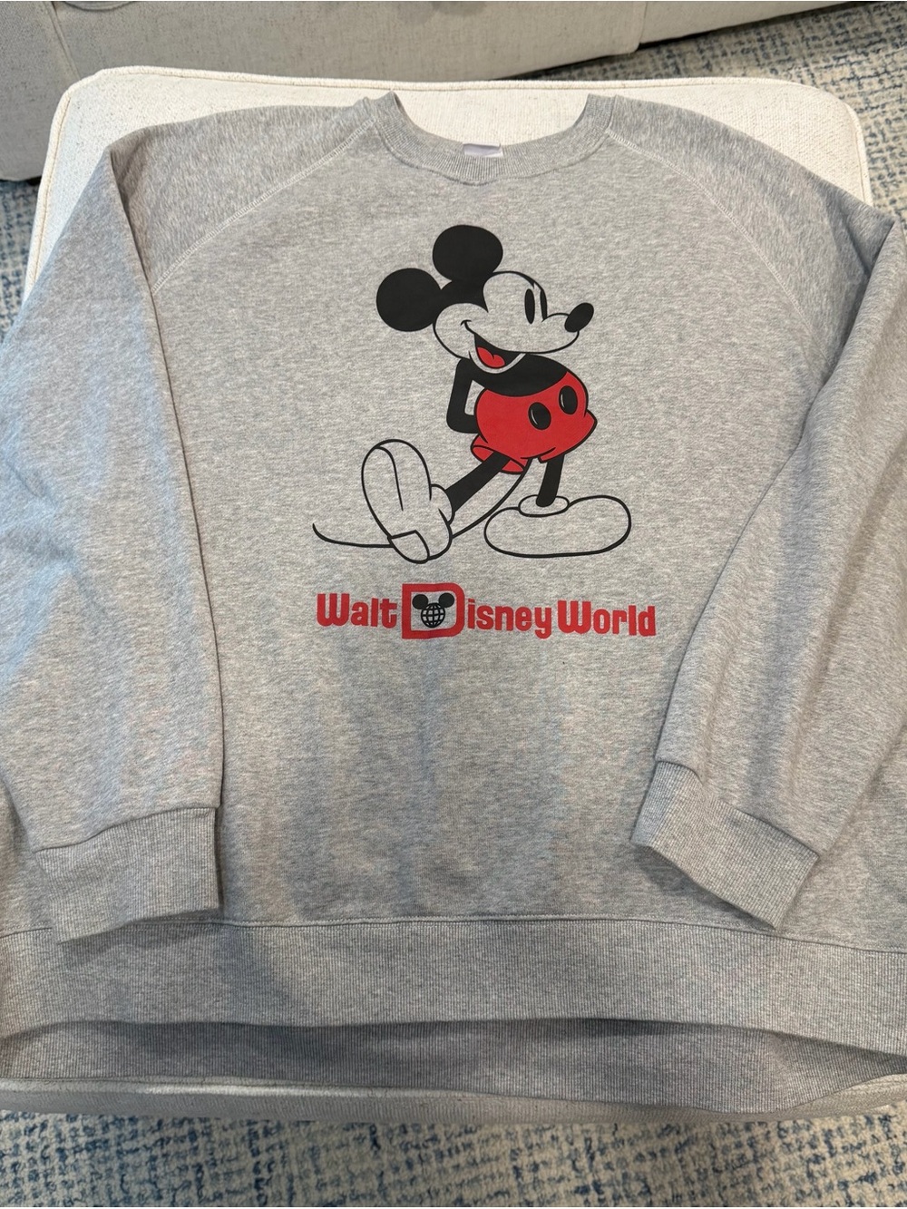 Disney Gray Mickey Mouse Crewneck Sweatshirt with Red Accents